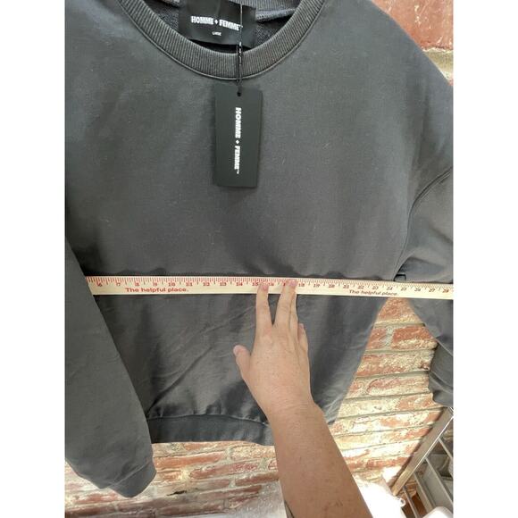 NWT HOMME + FEMME Large Gray Heavyweight Crewneck Sweatshirt Sweater Pullover - Picture 4 of 8